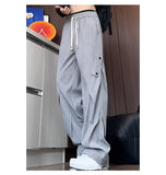 Men Casual Pants 2025 New Style Personalized Design Autumn Korean Fashion Loose Fit Straight Leg Elastic Waist Pleated Pants