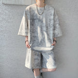 Summer Tie-dye Sports Suit Men's Short-Sleeved Tshirt Shorts Loose T-Shirt Short Pants Casual Breathable Running Suit Men Sets