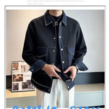 Spring Autumn New Fashion Turn-down Collar Long Sleeve Cowboy Patchwork Jackets Men's Clothing Casual Korean Button Trend Tops