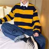 Spring Autumn Men's Long Sleeve Polo Shirt Loose Fit Stylish Brand Lapel Polo Top Versatile Stripe Patterned Men's Wear