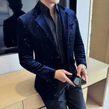 Korean Style Men Blazer Luxury Fit Slim Jacket Velvet Sparkling Dots High Quality Designer Suit Coat Male