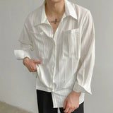 Autumn Men's Light Luxury Retro Korean Popular Shirt Leisure Long Sleeve Button-down Premium Solid Color Business Pocket Shirt
