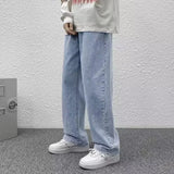 Men Straight-leg Men Jeans Male Baggy Streetwear Wide Leg Denim Pants Hip Hop Style Washed Jeans with Pockets Classic Straight