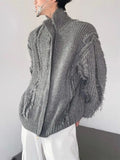winter new Korean casual retro cardigan knitted jacket with tassel design for men and women stand up collar sweater y2k