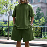 Spring Summer New Fashion Round Neck Long Sleeve Solid Youth Men's Clothing Korean Simplicity Trend All-match Chic Shorts Suits