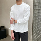 New Autumn Fashion Men T-shirt Light Luxury Solid Color Long Sleeve Tops Leisure Streetwear Casual O Neck Basic Shirts M-3XL