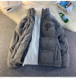 American winter street style men and women trendy personalized stand up collar thick jacket for couples loose casual Harajuku