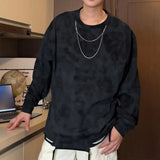 Men Women Tie-dye Long-sleeved T-shirt American O-neck Streetwear Spring Summer Hip-hop Hole Casual Loose Tops Black/White