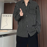 Autumn New Striped Shirt Handsome Long Sleeve Pocket Design Men's Clothing Button Loose Streetwear Casual Korean Autumn