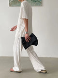 Mature Style Two-piece Set of Wavy Pleated Short-sleeved T-shirt Men's Loose Casual Straight-dial Long Trousers Tracksuit Summer