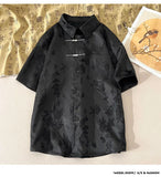 Summer Short-sleeved Shirt Men's New Chinese Men's National Trend Shirt Loose Large Size Metal Button Couple's Top Aesthetic