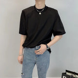 Summer Short Sleeve T-shirt Men Fashion Casual Shoulder Pad Tshirt Men Streetwear Korean Loose Round Neck T Shirt Mens Top M-2XL