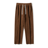 Privathinker Korean Corduroy Men's Casual Pants Drawstring Man Straight Trosuers Streetwear Harajuku Baggy Pants Bottoms