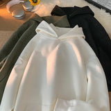 Autumn Hooded Hoodies Men Thick 420g Fabric Solid Basic Sweatshirts Texture Pullovers
