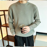 New Korean Retro Men Basic Sweater Luxury Knitted Solid Color O Neck Long Sleeve Pullover Casual Slim Premium Quality Knitwear