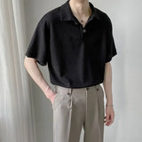 Summer Men Solid Color Tops New Korean Style Button Polo Shirts Fashion Casual Loose Lapel Polo Shirts Men's Clothing