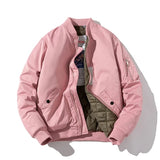 Men Bomber Jacket Women Solid Autumn Winter Pilot Jacket Fashion Vintage Hooded Baseball Coat Casual Windbreak Red Pink Burgundy