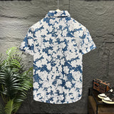 Stylish Men's and Women's Floral Short Sleeve Shirts, Japanese Style Casual Tops, Breathable Bubble Grid Shirt