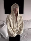 American autumn and winter men and women trendy street personality cardigan hooded sweater couple loose casual knitted top y2k