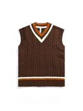 Men's British Retro College Style Color Block V-neck Sleeveless Knitted Vests Autumn Winter Versatile Layered Sweater Waistcoat