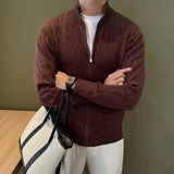 Autumn Retro Men's Zipper Cardigan Jacket Trending Jacquard Solid Color Long Sleeve Sweater Coats Premium Quality Knit Outerwear