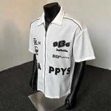 American Motorcycle Shirt Retro Short-sleeved Lapel Tee Men's Summer Lapel Trendy Handsome Loose Zipper Decorative Half-sleeved
