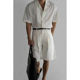 Summer Short Sleeved Shirt Men Oversized Beige Casual Shirt Streetwear Men Korean Loose Hollow Shirt Mens Hawaiian Shirts