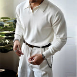 American Leisure Men Polo Shirt Luxury V Neck Knitted Solid Color Fitness Pullover Casual Slim Sports Long Sleeve Knitwear M-3XL