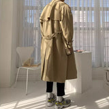 Korean Style Spring Trench Coat Man Streetwear Windbreaker Men Solid Business Casual Loose Sashe Fashion Long Overcoat 남성 트렌치코트