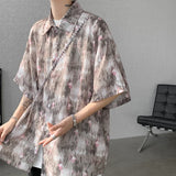 Men Ice Silk Smooth Shirt Spring Summer Thin Luxury Loose Korean Casual Shirt Beach Trendy Floral Draping Shirts Plus Size 5XL-M