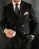 Black Stripe Men Suits Double Breasted Blazer Latest Coat Pant Designs Slim Fit 2 Piece Tuxedos Custom Made Groom Prom