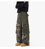 Ripped Camo Jeans Men 2025 New Loose Straight Leg Denim Pants Outdoor Hiking Trousers Casual Comfort Street Style Fashion