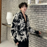Korean Style Men's Cardigan V-neck Single Breasted Casual Sweaters Loose Patchwork Contrast Color Male Knits New Top