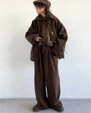 Autumn Winter Oversized Warm Soft Caramel Woolen Jacket Men Raglan Sleeve Loose Casual Unisex Clothing