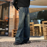 American street retro washed jeans men and women trendy hip-hop straight leg loose and personalized wide leg casual pants y2k