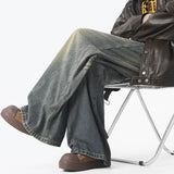 American Style Vintage Straight Jeans Men Retro Fashion Mopping Pants Unisex High Street Loose Casual Wide Leg Denim Pants