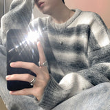 Autumn Clothing Men's Knitted Light Luxury Pullovers Sweater Korean Vintage O Neck Striped Long Sleeve Knitwear New