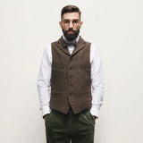 Autumn Winter Men's British Waistcoat Retro Herringbone Slim Tweed Suit Vest Heavy Button Jacket Men Aesthetic Sleeveless Coat
