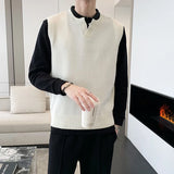 Winter Sweater Vest Men Warm Fashion Slim Fit Sweater Vest Men Korean Casual V-neck Sleeveless Sweater Mens Jumper Clothes