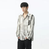 Korean Tie-dye Shirt Casual Single Breasted Long Sleeve Turn-down Collar Contrast Color Male Top Spring