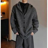 Winter Men's Hooded Cardigan Japanese Retro Loose Button-down Knitted Sweater Coats Premium Quality Long Sleeve Pocket Hoodies