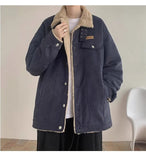 New American Fleece-lined Men Padded Jackets Luxury Harajuku Long Sleeve Streetwear Winter Trendy Chic Turn-down Collar Coats