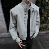 American Retro Multi-button Stand Collar Design Jacket Men Korean Hip Hop Coat High Street Hip-hop Solid Color Classic Jacket