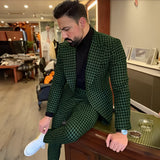 Houndstooth Men's Slim Fit Suit 2-piece Set Winter Wool Blazer Pants Wedding Groom Tuxedo Men's Workwear Outfit