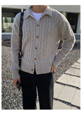 Korean Jacquarded Cardigan Coat Light Luxury Knitted Lapel Long Sleeve Men Sweater Jackets Autumn Leisure Premium Knitwear M-3XL