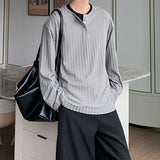 New Japanese Fashion Men Henry Collar T-shirt Light Luxury Solid Color Long Sleeve Tops Leisure Light Business Basic Shirt M-3XL