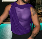 Men Tank Tops Mesh Transparent Solid Turtleneck Sleeveless Male Vests Summer Streetwear Fashion Casual Men Clothing