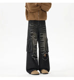 Ripped Camo Jeans Men 2025 New Loose Straight Leg Denim Pants Outdoor Hiking Trousers Casual Comfort Street Style Fashion