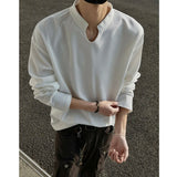 White Long Sleeved T-shirt Men Fashion Black V-neck T Shirt Men Streetwear Korean Loose Casual Checkered T Shirt Mens Top M-3XL