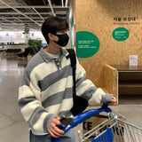 New Fashion Striped Men Polo Sweater Light Luxury Korean Popular Knitwear Premium Quality Long Sleeve Pullover Trendy Streetwear